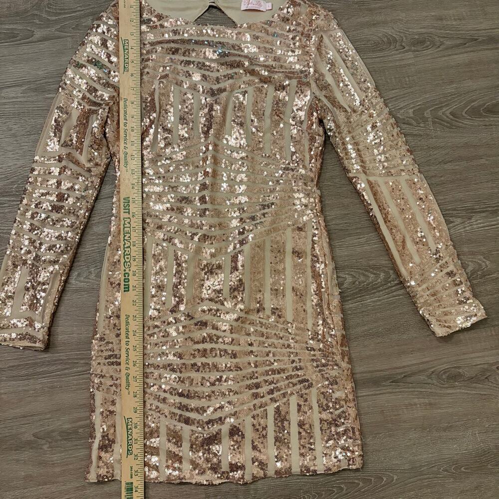 Pink Lily Champagne Sequin Open Back Bodycon Dress Size L - Picture 7 of 12